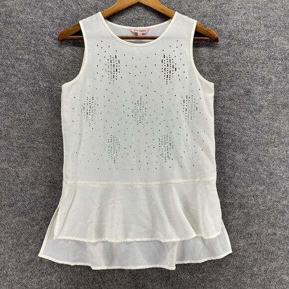 Juicy Couture Tops - Juicy Couture Blouse Women XS White Rhinestone Crew Neck Sleeveless Wide Strap